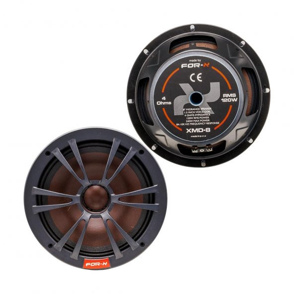 For-x XMD-8 8" 20 Cm 240 Watt 150Watt RMS 4 OHM 95DB Midrange 2 Li Paket Halinde