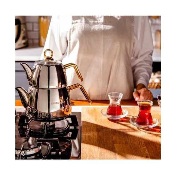 Amboss AQA-4622 Aquamarine Orta Boy Altın Çelik Kulp Çaydanlık - 2