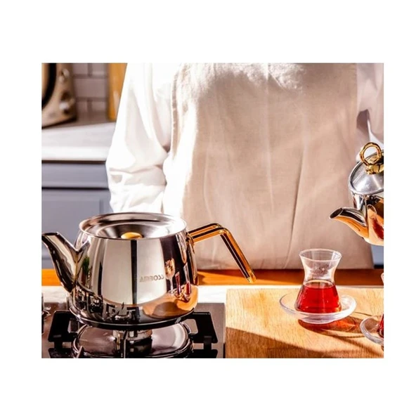 Amboss AQA-4622 Aquamarine Orta Boy Altın Çelik Kulp Çaydanlık - 3