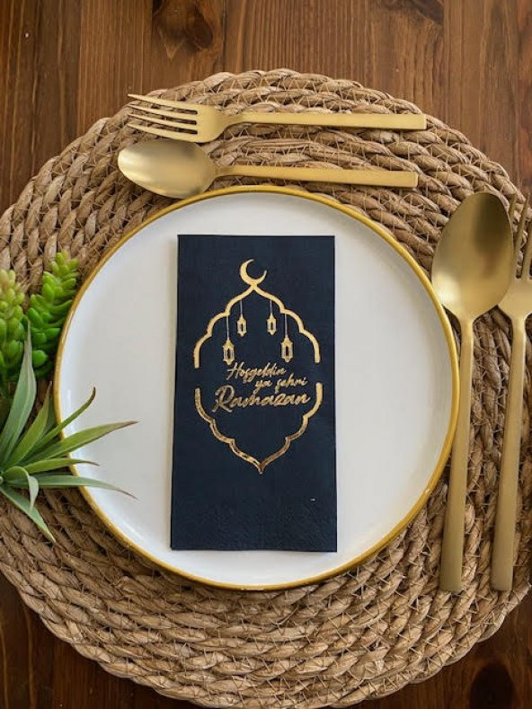 Gold Yaldızlı Siyah Hoş Geldin Ya Şehri Ramazan Garson Katlama 16 lı Yeni Model