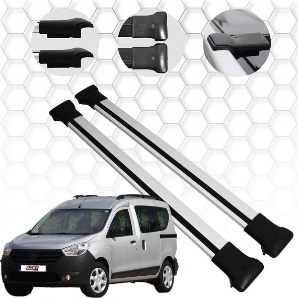 Dacia Dokker (2012+) Ara Atkı - Elegance V1 - Gri (LAV-2 Parça-Aluminyum-Gri Profil - Siyah Fitilli)