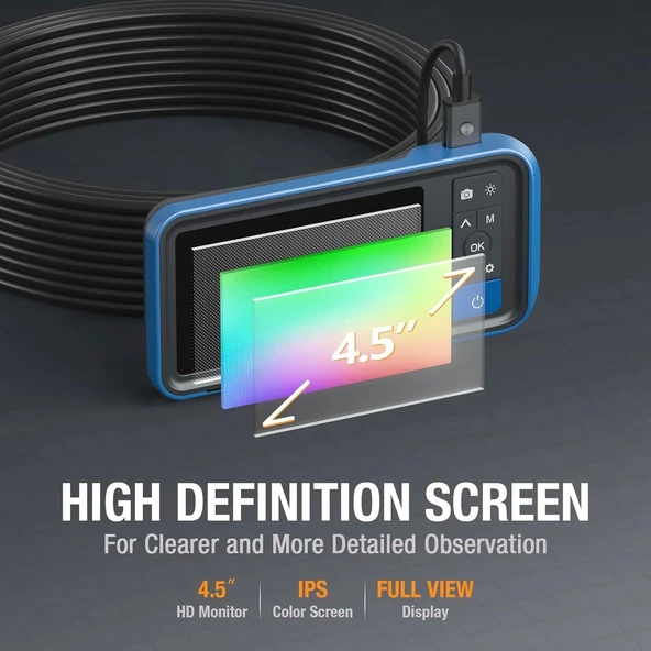Teslong Çift Lensli Yılan Boroskop Muayene Kamerası 4.5 Inc - 15m Kablo - 3