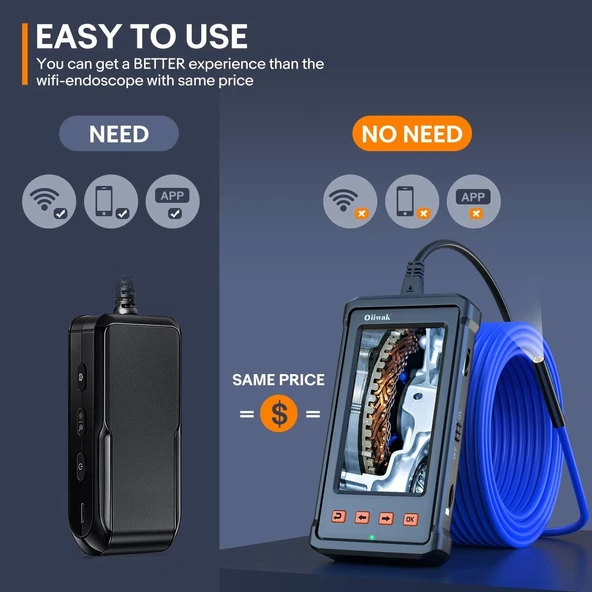 Oiiwak HD Dijital Endüstriyel Endoskop Kamera 5.5mm - 3.5m Kablo - 4