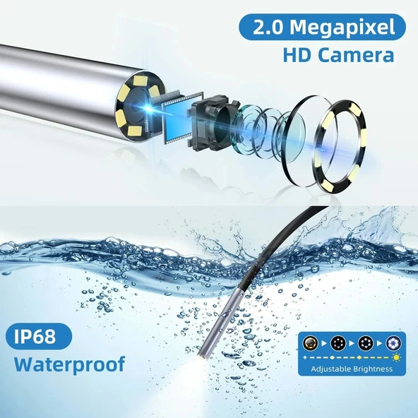 Oiiwak 3.9mm Endüstriyel Endoskop Kamera, 1080P HD - 1.5m Kablo - 3