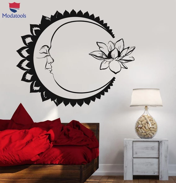 Oturma Odası, Yatak Odası Duvar Sticker Ay Lotus Çiçeği Meditasyon Yoga Yatak Odası Tasarım Çıkartmaları Benzersiz Hediyelik