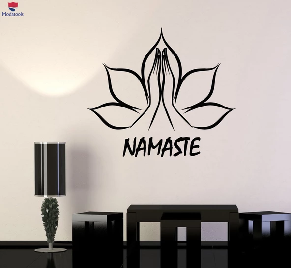 Oturma Odası, Yatak Odası Duvar Sticker Lotus Çiçeği Namaste Eller Yoga Çıkartmalar Benzersiz Hediyelik ürün görseli