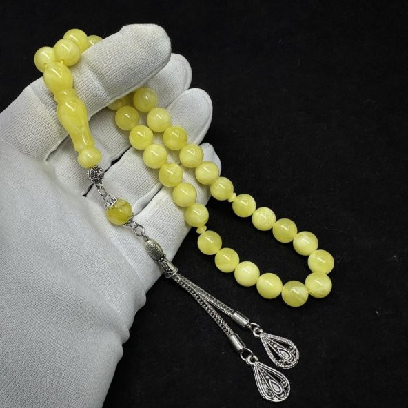 Küre Model Püsküllü 10-10mm Hareli Beyrut Kehribar Tesbih