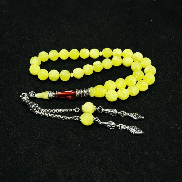 İmame Nakkaş İşlemeli Küre Model Püsküllü 10-10mm Beyrut Kehribar Tesbih - Resim 2