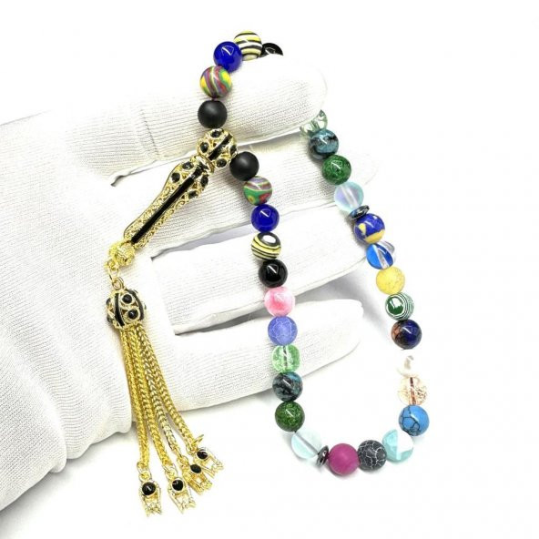 Karışık Renk Cümbüşü 8-8mm Doğal Taş Tesbih