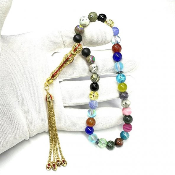 Karışık Renk Cümbüşü 8-8mm Doğal Taş Tesbih