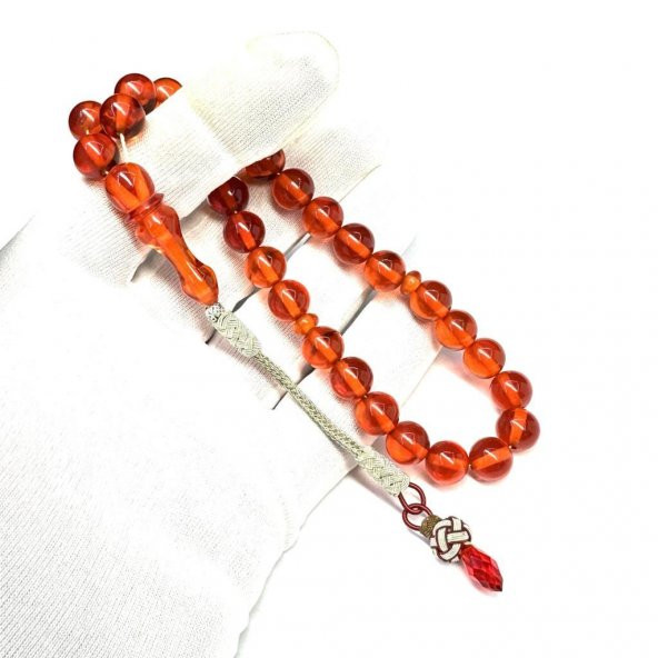 Küre Model Kazaz Püsküllü 10-10mm Sıkma Ateş Kehribar Tesbih