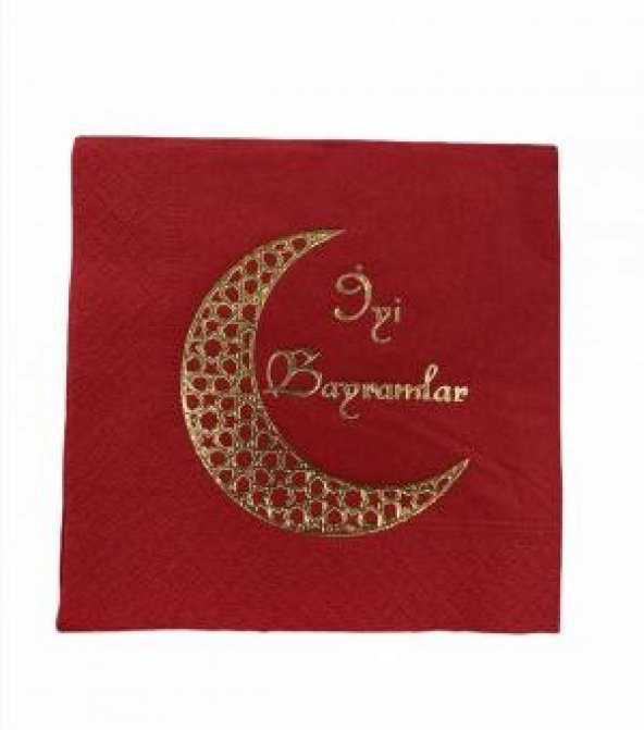 Gold Yaldızlı Kırmızı İyi Bayramlar Kokteyl Peçete 24x24 ürün görseli 1