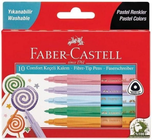 Faber Castell Comfort Keçeli Kalem Pastel Renkler 10'lu Paket - 1