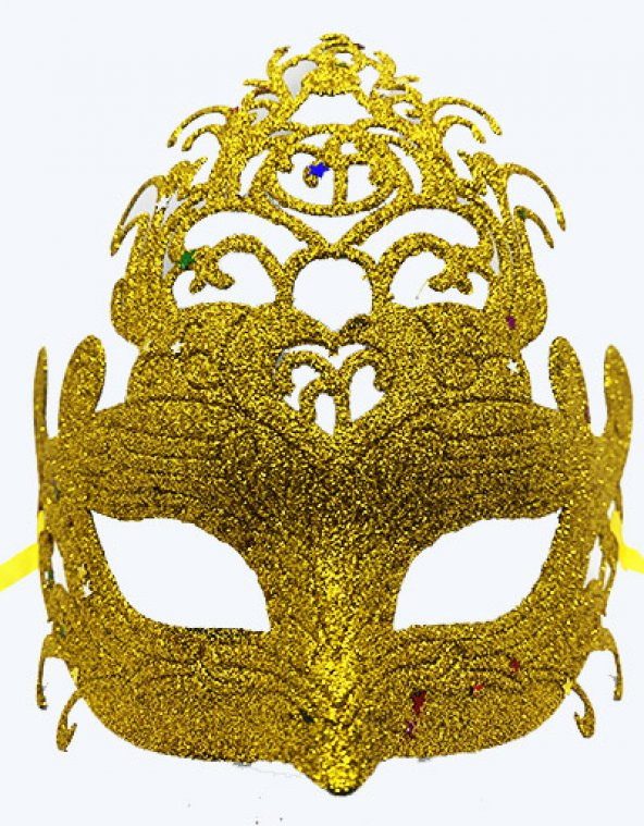 Altın Renk Parti Maskesi - Parlak Altın Sim Balo Maskesi 21x20 cm