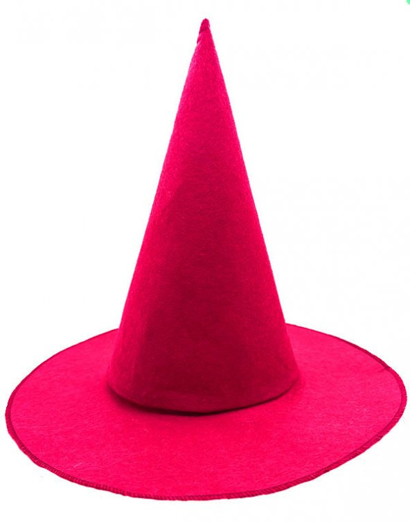 Pembe Fuşya Renk Keçe Cadı Şapkası Yetişkin Çocuk Uyumlu 35X38 cm