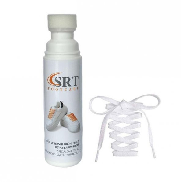 SRTfootcare Spor Beyaz Deri Ve Kumaş Ayakkabı Bakım Boyası 75 Ml 1 Adet + 1 Çift K103 Spor Beyaz Bağcık - Resim 2
