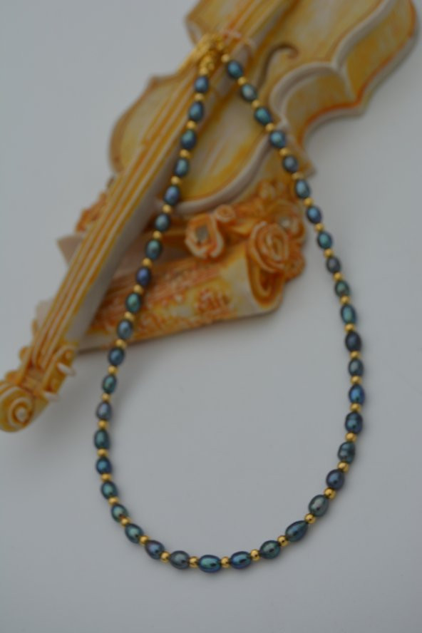 STONEAGE Siyah İnci Kolye Bayan İçin Doğal Taşlı - Resim 4