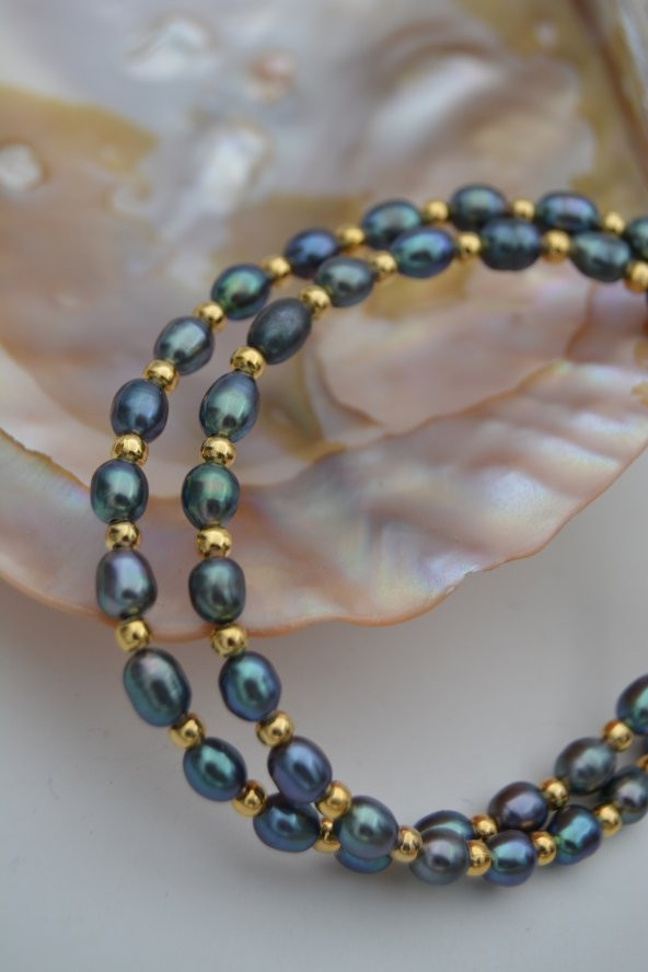 STONEAGE Siyah İnci Kolye Bayan İçin Doğal Taşlı - Resim 7