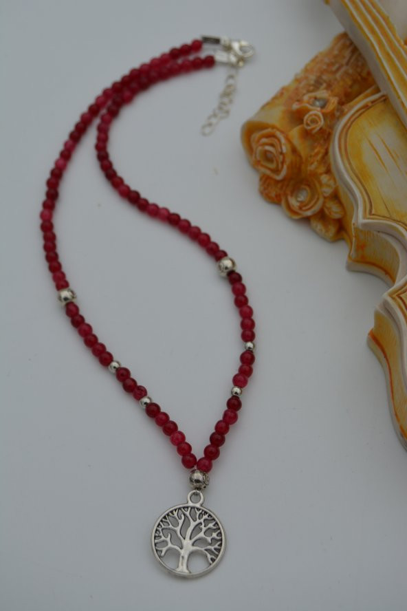 STONEAGE Jade Doğal Taşlı  Hayat Ağacı Bayan Kolye - Resim 3