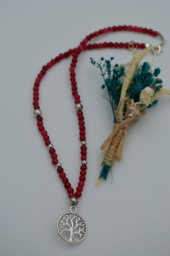 STONEAGE Jade Doğal Taşlı  Hayat Ağacı Bayan Kolye - Resim 4