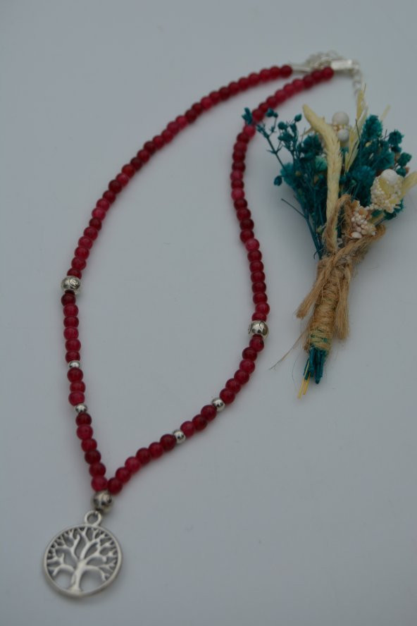 STONEAGE Jade Doğal Taşlı  Hayat Ağacı Bayan Kolye - Resim 6