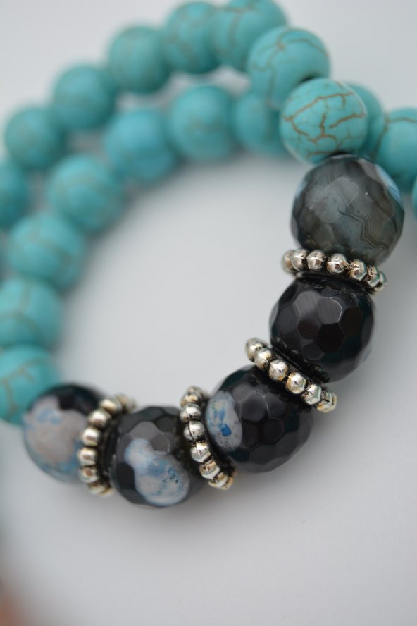 STONEAGE Turkuaz ve Dantelli Akik Doğal Taş Bayan Kolye ürün görseli