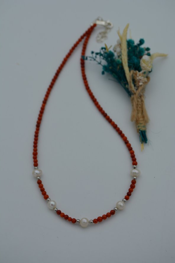 STONEAGE Mercan ve İncili Bayan Kolye - Resim 3