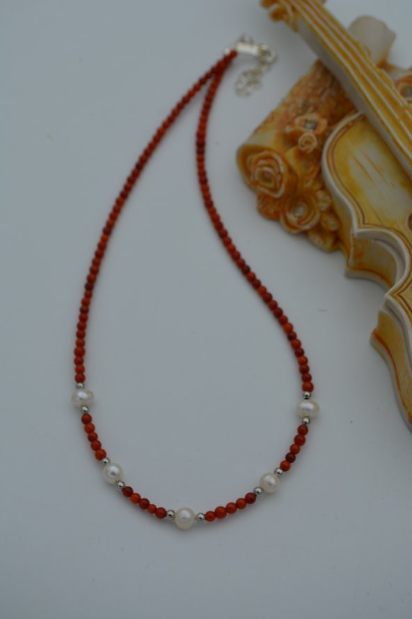 STONEAGE Mercan ve İncili Bayan Kolye - Resim 5