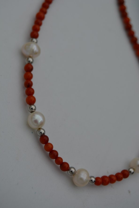 STONEAGE Mercan ve İncili Bayan Kolye - Resim 7