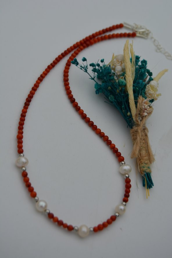 STONEAGE Mercan ve İncili Bayan Kolye - Resim 8