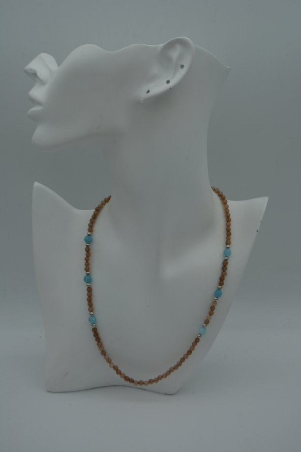 STONEAGE Ceyt ve Akuamarin Doğal Taşlı Bayan Kolye - Resim 6