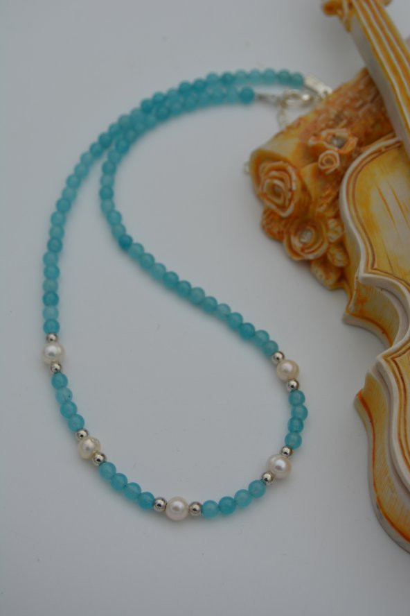 STONEAGE Jade ve İncili Bayan Doğal Taş Kolye - Resim 3