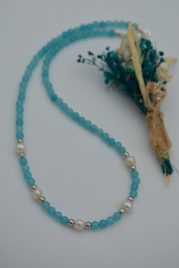 STONEAGE Jade ve İncili Bayan Doğal Taş Kolye - Resim 4