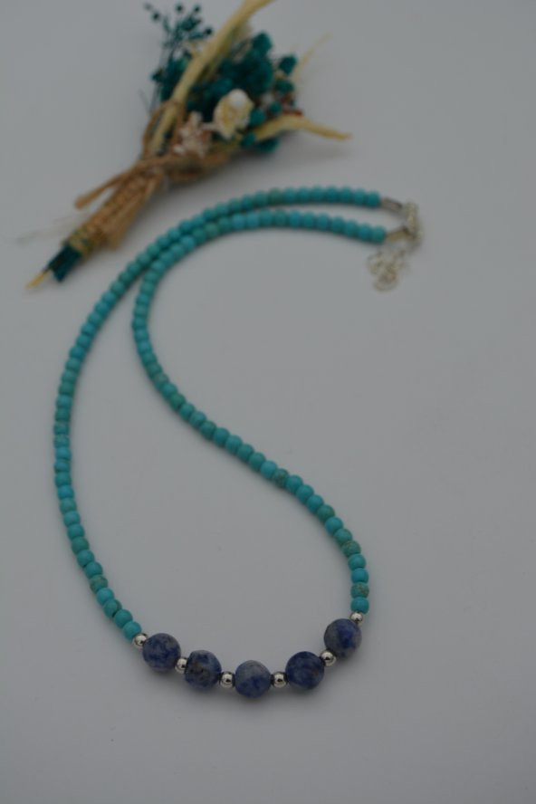 STONEAGE Turkuaz ve Sodalit Doğal Taşlı Bayan Kolye - Resim 4