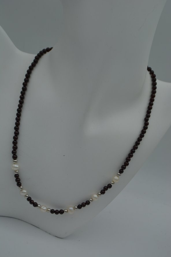 STONEAGE Lal Garnet ve İnci Taşlı Bayan Kolye - Resim 6