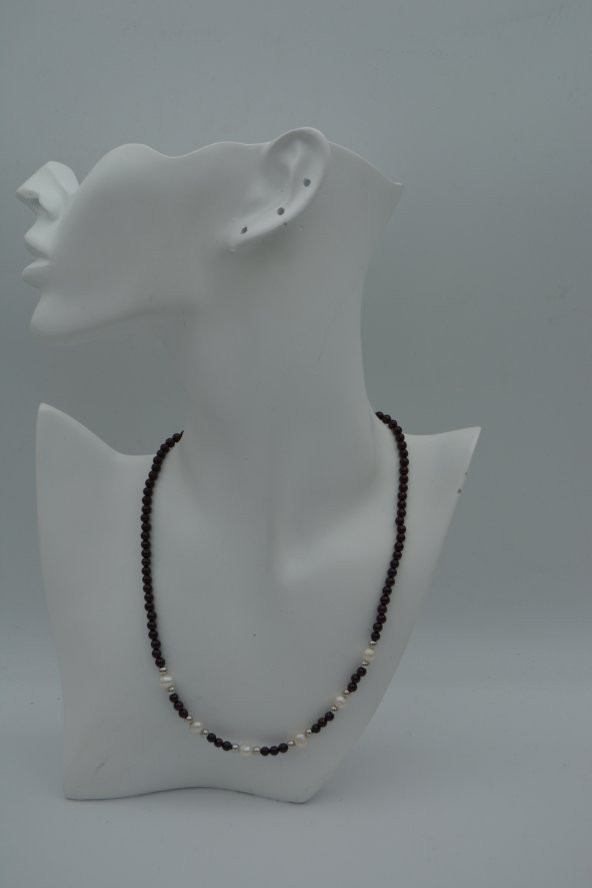 STONEAGE Lal Garnet ve İnci Taşlı Bayan Kolye - Resim 7