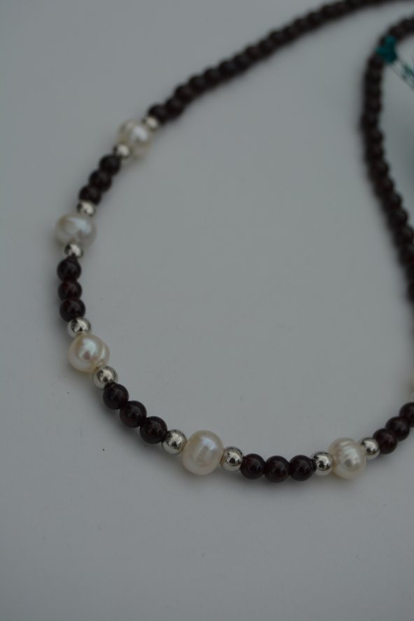 STONEAGE Lal Garnet ve İnci Taşlı Bayan Kolye - Resim 8