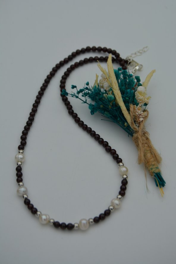 STONEAGE Lal Garnet ve İnci Taşlı Bayan Kolye - Resim 9