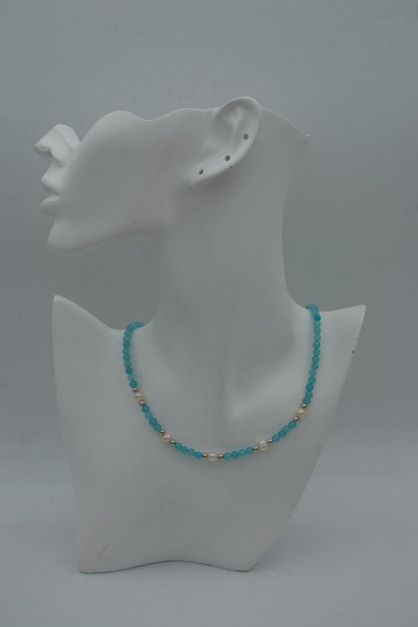 STONEAGE Jade ve İncili Bayan Doğal Taş Kolye - Resim 6