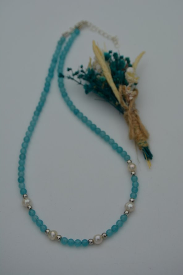 STONEAGE Jade ve İncili Bayan Doğal Taş Kolye - Resim 7