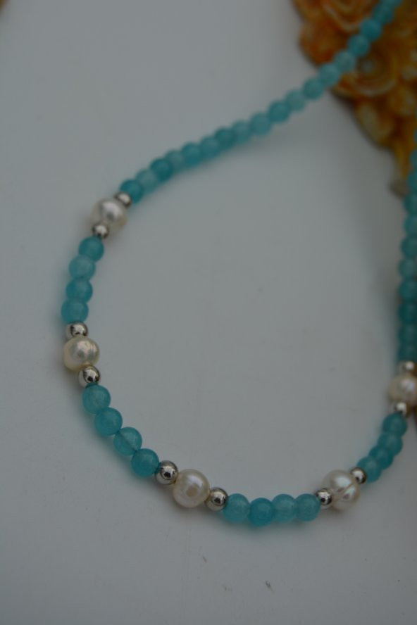 STONEAGE Jade ve İncili Bayan Doğal Taş Kolye - Resim 8