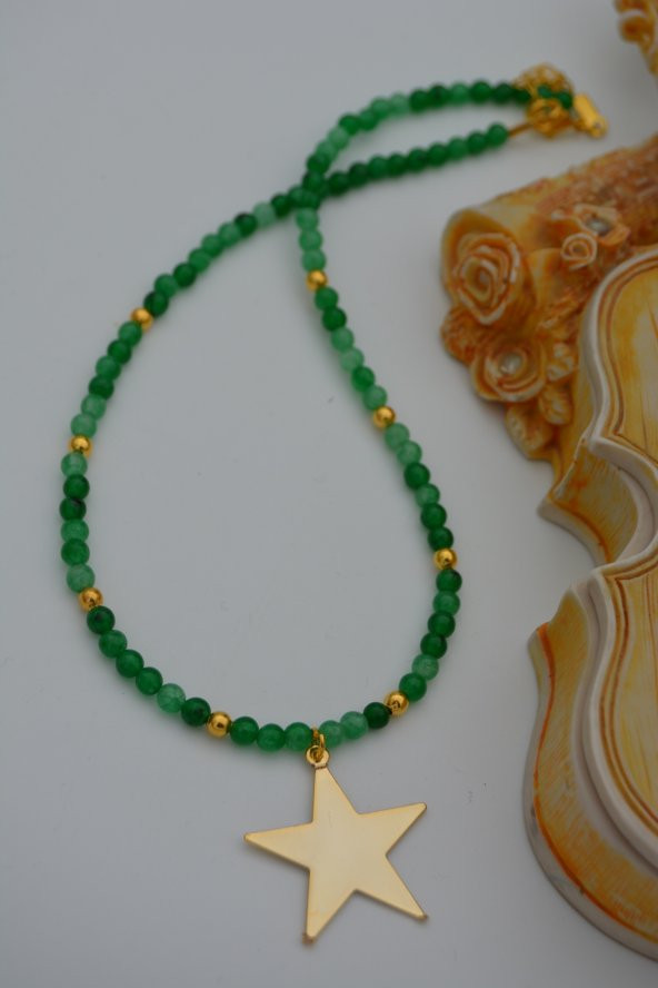 STONEAGE Yeşim Taşlı Yıldızlı Bayan Kolye Doğal Taş - Resim 3