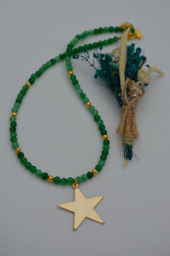 STONEAGE Yeşim Taşlı Yıldızlı Bayan Kolye Doğal Taş - Resim 4