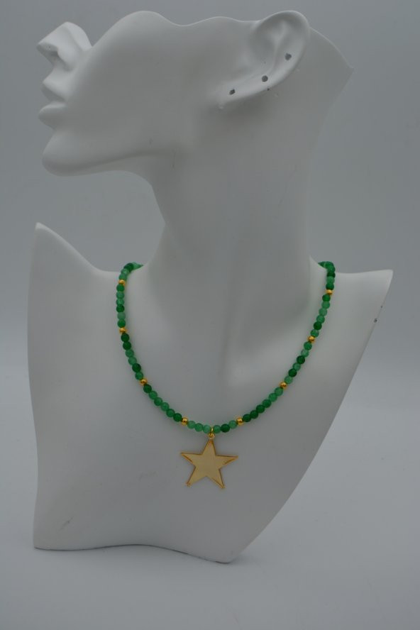 STONEAGE Yeşim Taşlı Yıldızlı Bayan Kolye Doğal Taş - Resim 5