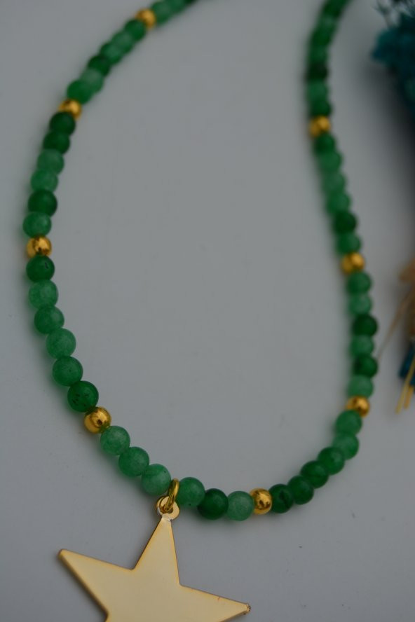 STONEAGE Yeşim Taşlı Yıldızlı Bayan Kolye Doğal Taş - Resim 6