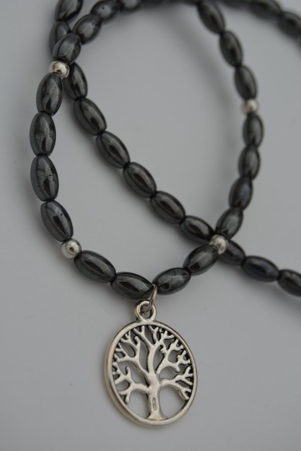 STONEAGE Hematit Taşlı ve Hayat Ağacı Figürlü Bayan Kolye ürün görseli