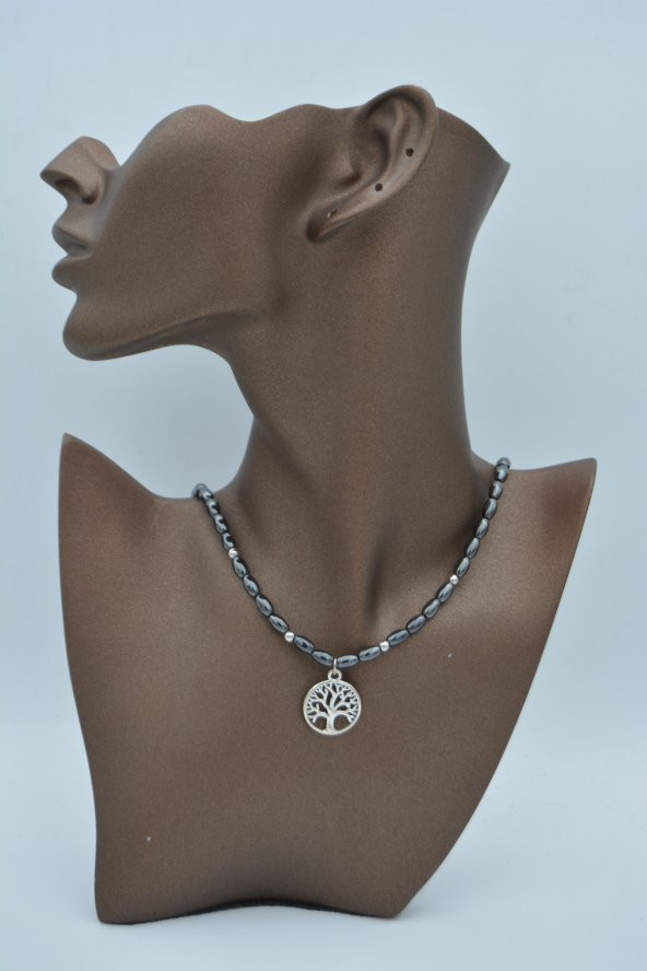 STONEAGE Hematit Taşlı ve Hayat Ağacı Figürlü Bayan Kolye - Resim 2