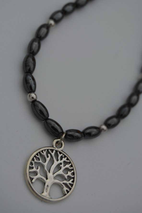 STONEAGE Hematit Taşlı ve Hayat Ağacı Figürlü Bayan Kolye - Resim 4