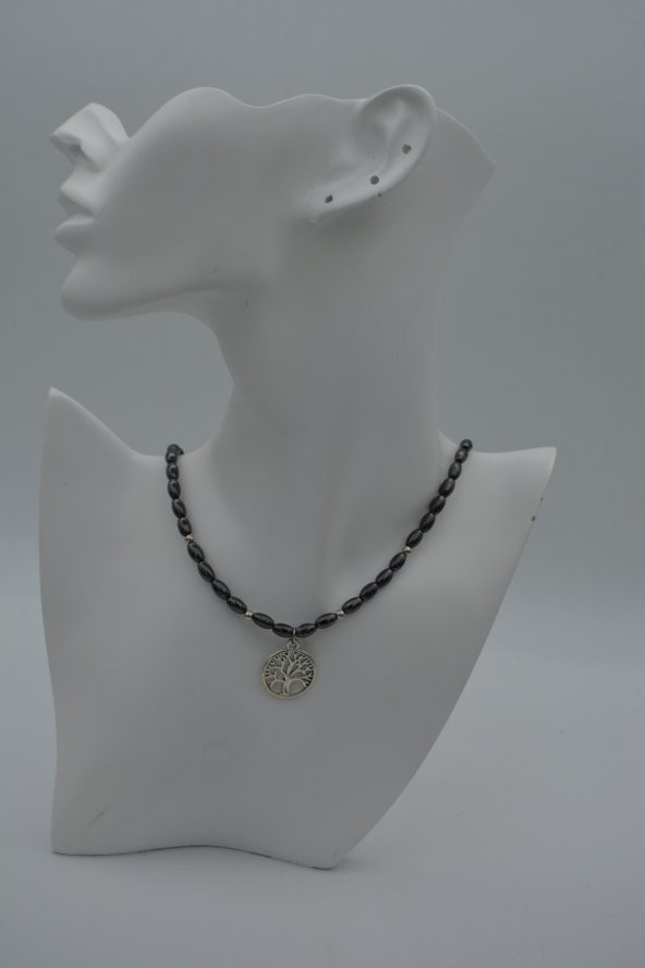 STONEAGE Hematit Taşlı ve Hayat Ağacı Figürlü Bayan Kolye - Resim 5