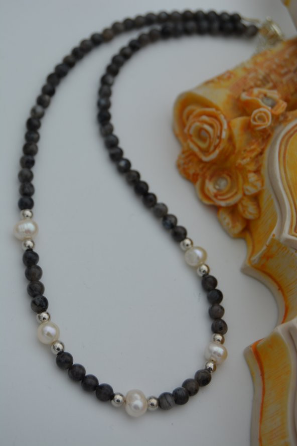 STONEAGE Labradorit ve İnci Taşlı Bayan Kolye - Resim 3